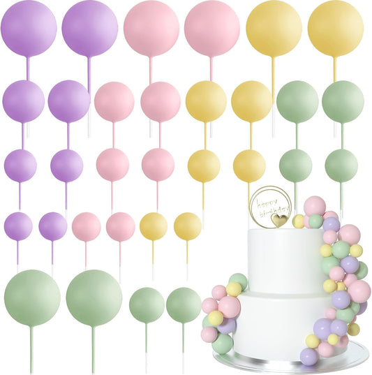 ASTARON 32 Pcs Ball Cake Topper Decorations Mini Balloons Cake Topper Sticks Foam Balls Cake Picks Cake Topper Balls Cake Decorations for Wedding Party Birthday Cake Toppers (Colorful)