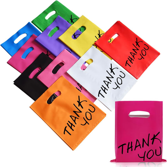Goodie Bags, 100 PCS 6" x 8" Party Favor Bags, Thank You Bags, Small Gift Bags for Kids, Merchandise Bags for Small Business, Goody Bags for Weddings, Christmas, Halloween, Craft,10 Color