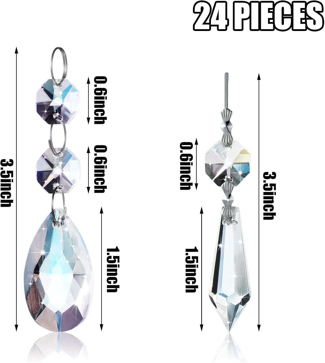 48 Pcs Chandelier Crystal Replacement 38 mm Teardrop & Icicle Crystal Prisms Hanging Gems Parts for Lamps and Chandeliers Suncatcher Christmas Tree Windows Home Decor (Clear)