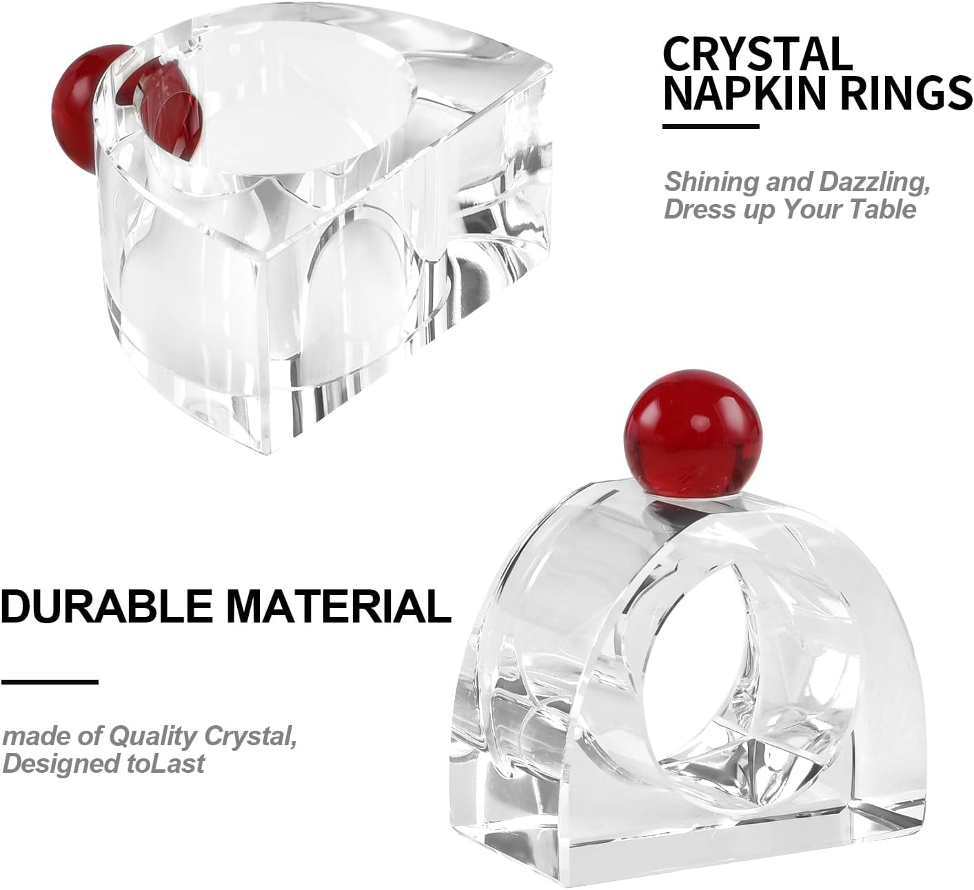 Crystal Napkin Rings Holder Silver Diamond Napkin Rings Pack of 6 Pieces with red Decor, Hotel Restaurant Wedding Party Holiday Banquet Dining Table Decor