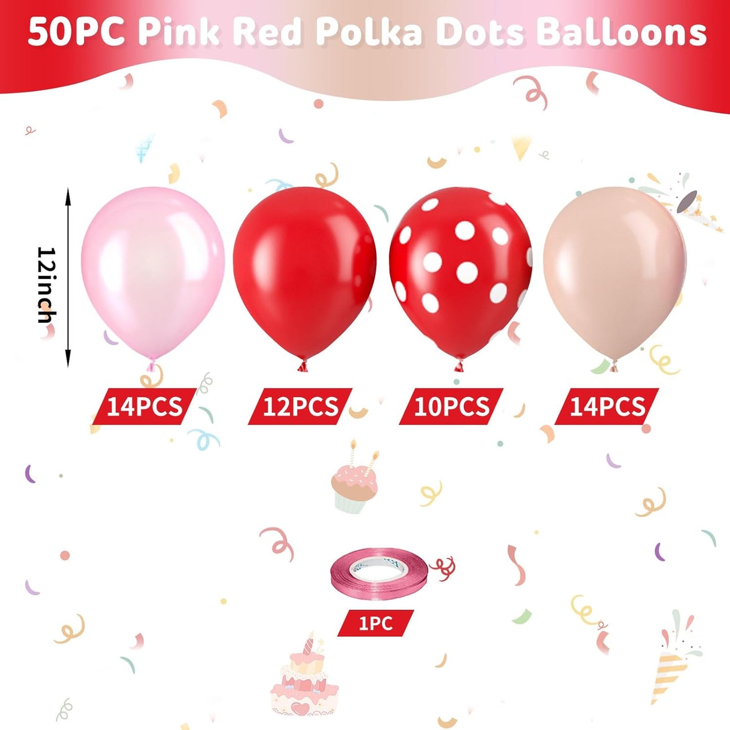 Light Pink and Red Balloons, Pink and Red Balloons, Red and White Polka Dot Balloon for Birthday Girl Woman Baby Shower Strawberry Valentine Theme Party Wedding Bridal Shower Mother's Day Decorations
