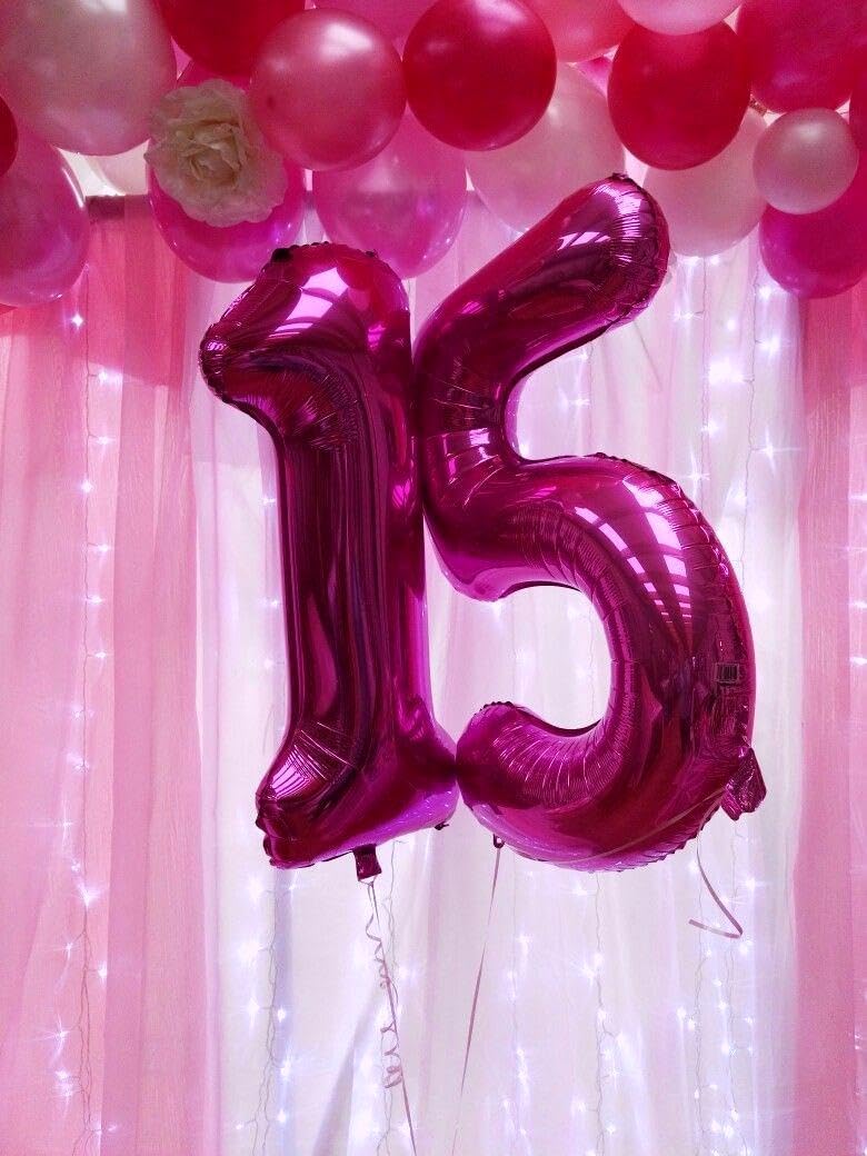 Rosy Purple 40 Inch Large Number 5 Birthday Balloon, Five 5th 15 25 35 50 55 Birthday Celebration Decorations, Rosy Purple Foil 5 Mylar Helium Balloons Girl Boy Anniversary Party Supplies