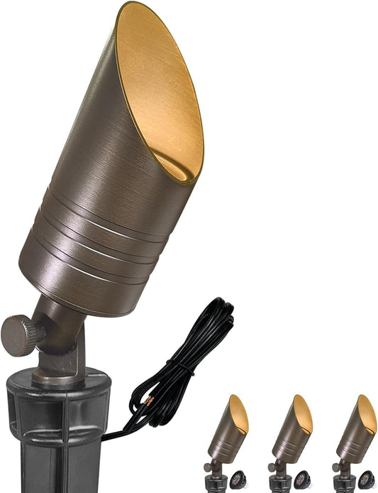MALORY Brass Landscape Spot Lights,12V AC/DC Low Voltage LED Landscape Lighting,Waterproof Spot Up Light for Garden,Patio and Yard (S05-Bronze, 4-Pack with Bulb)