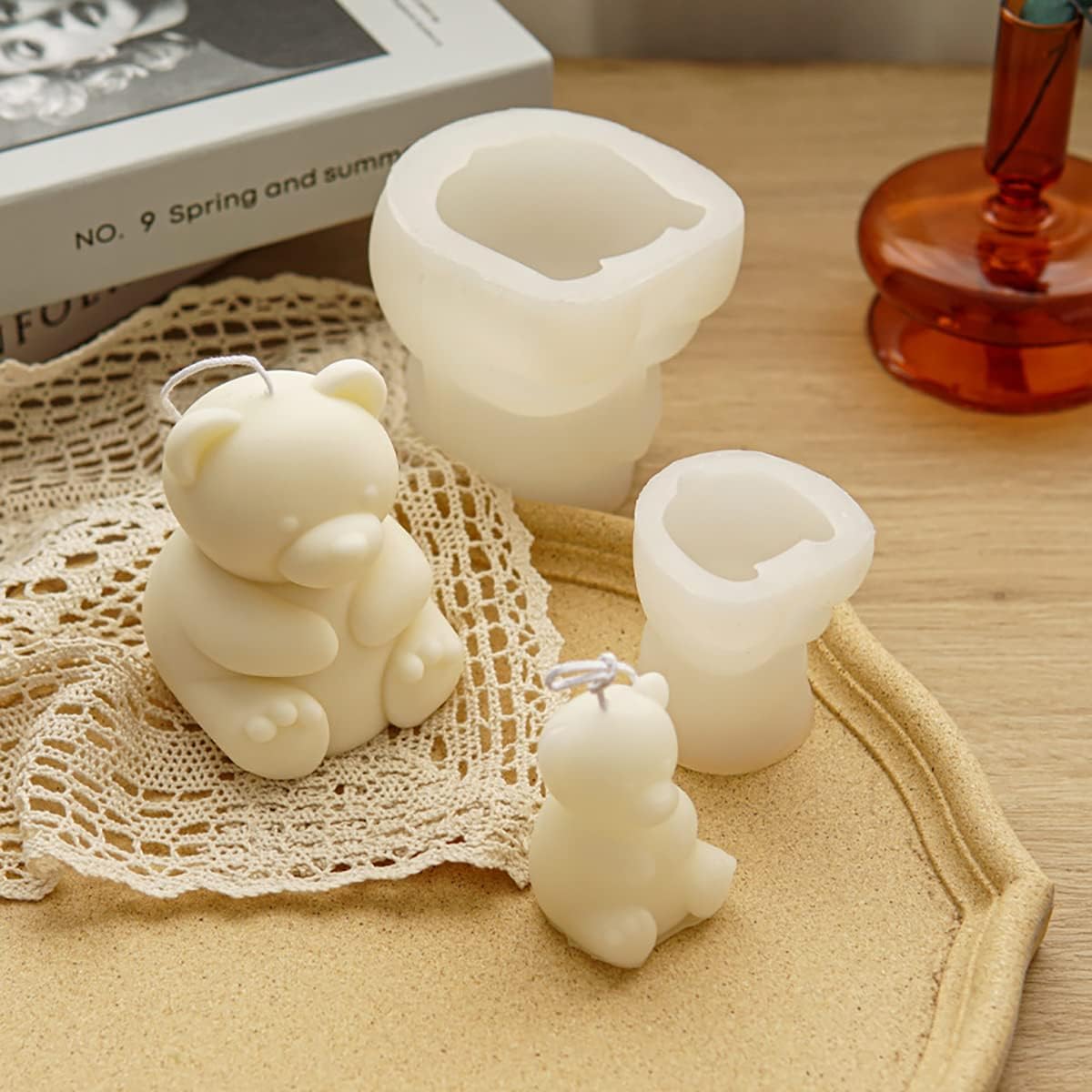 2 Pack Cute Bear Scented Candle Mold Bear Mold Silicone Mold for Candles Home Decoration Silicone Mold for Resin Bear Resin Mold Cartoon Mold