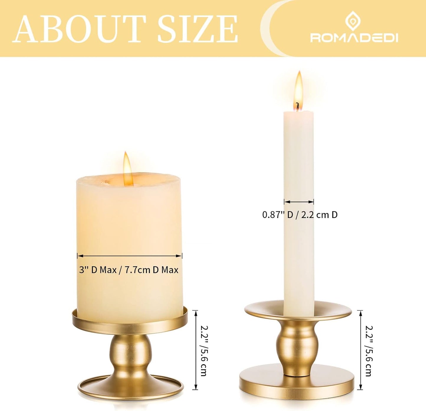 Candle Holders for Pillar Candles, Romadedi Gold Pillar & Taper Candle Holder, Small Metal Candle Stick Candle Holder for Wedding, Dining Room Table Centerpiece, Holiday Decor, 12 Pcs