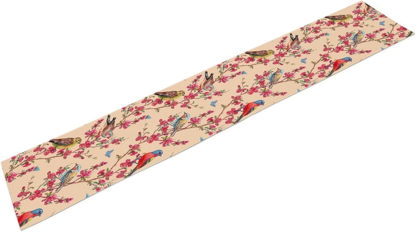Floral Butterfly Table Runner Seasonal Spring Flower Bird Table Decoration Table Runner for Home Party Decoration 13x60 Inch
