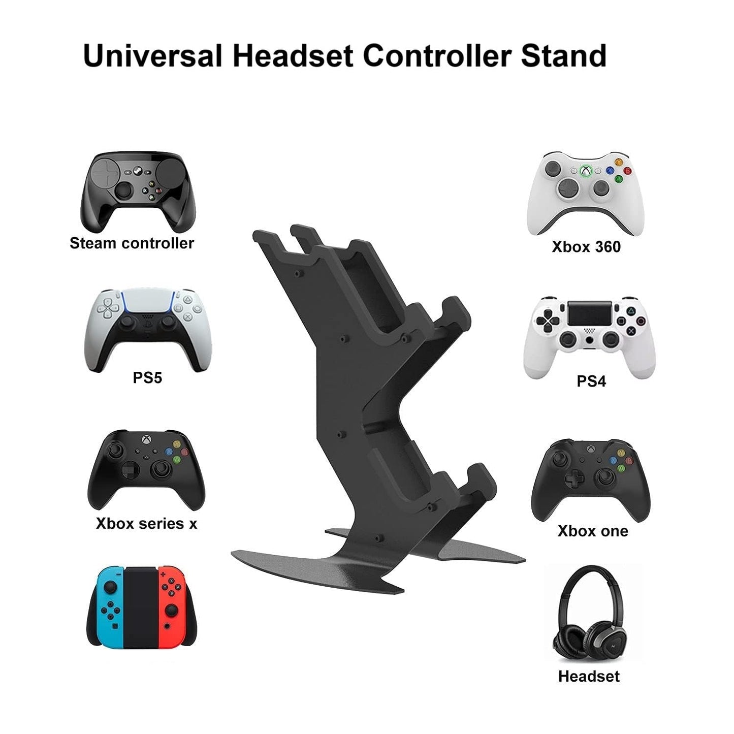 Controller Holder, Game Controller Rack Headset Stand for Xbox Series X S/Xbox one / PS5 / PS4 / NS/PC/Headset, Aluminum Metal Mount Universal Organizer for Video Game Accessories
