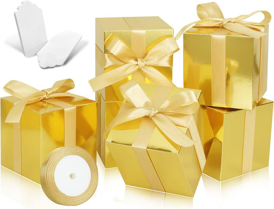 100 Pack Small Gift Boxes, 2x2x2 Inches Favor Boxes Gold Paper Gift Boxes with Lids for Presents, Crafting, Cupcake Boxes, Gifts, Candy Boxes for Wedding Party Bridal Shower Baby Shower Favors