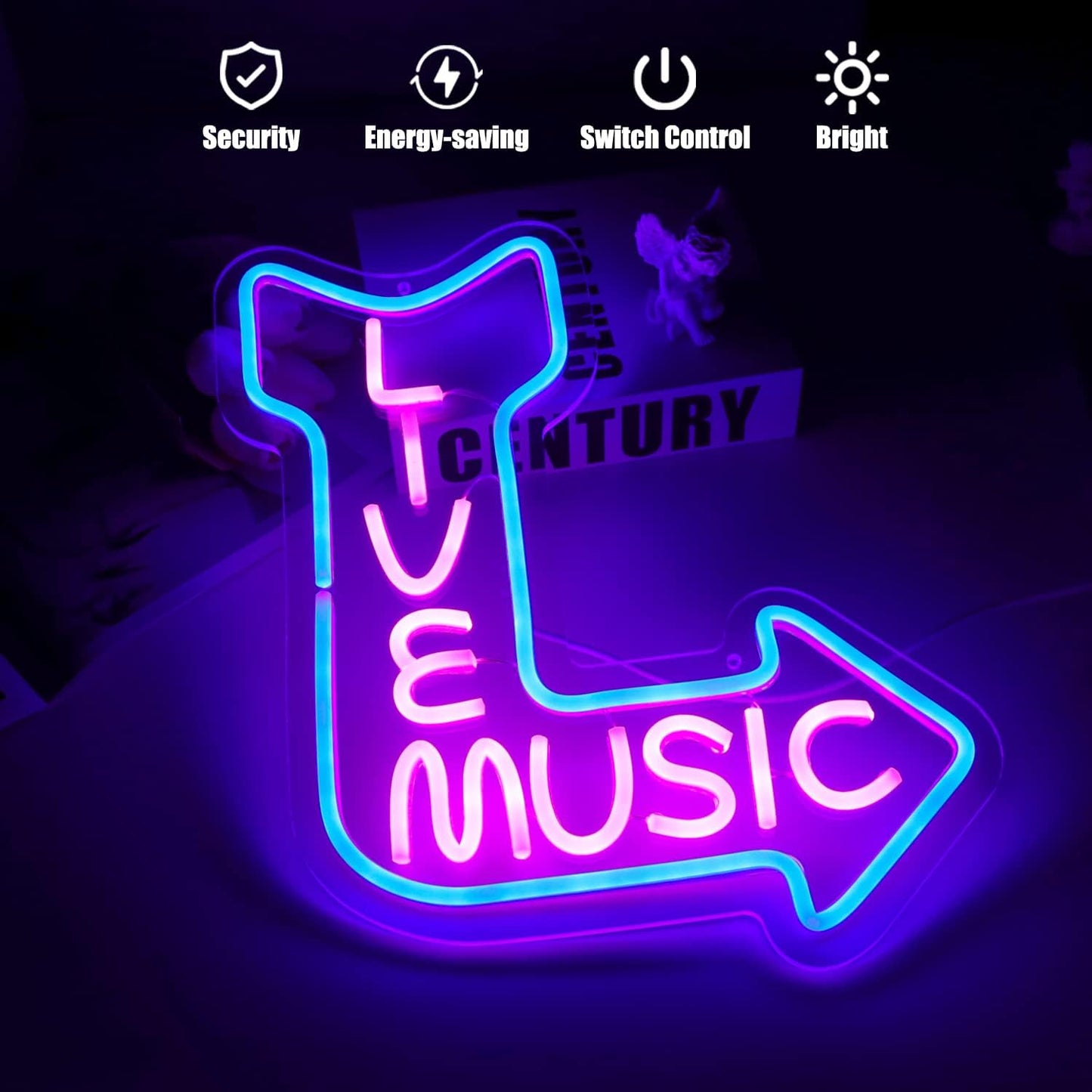 Live Music Neon Signs for Wall Decor LED Word Light Sign Pink Blue Neon Light Up Letters Sign for Bedroom Music Studio Rec Room Game Party Decor