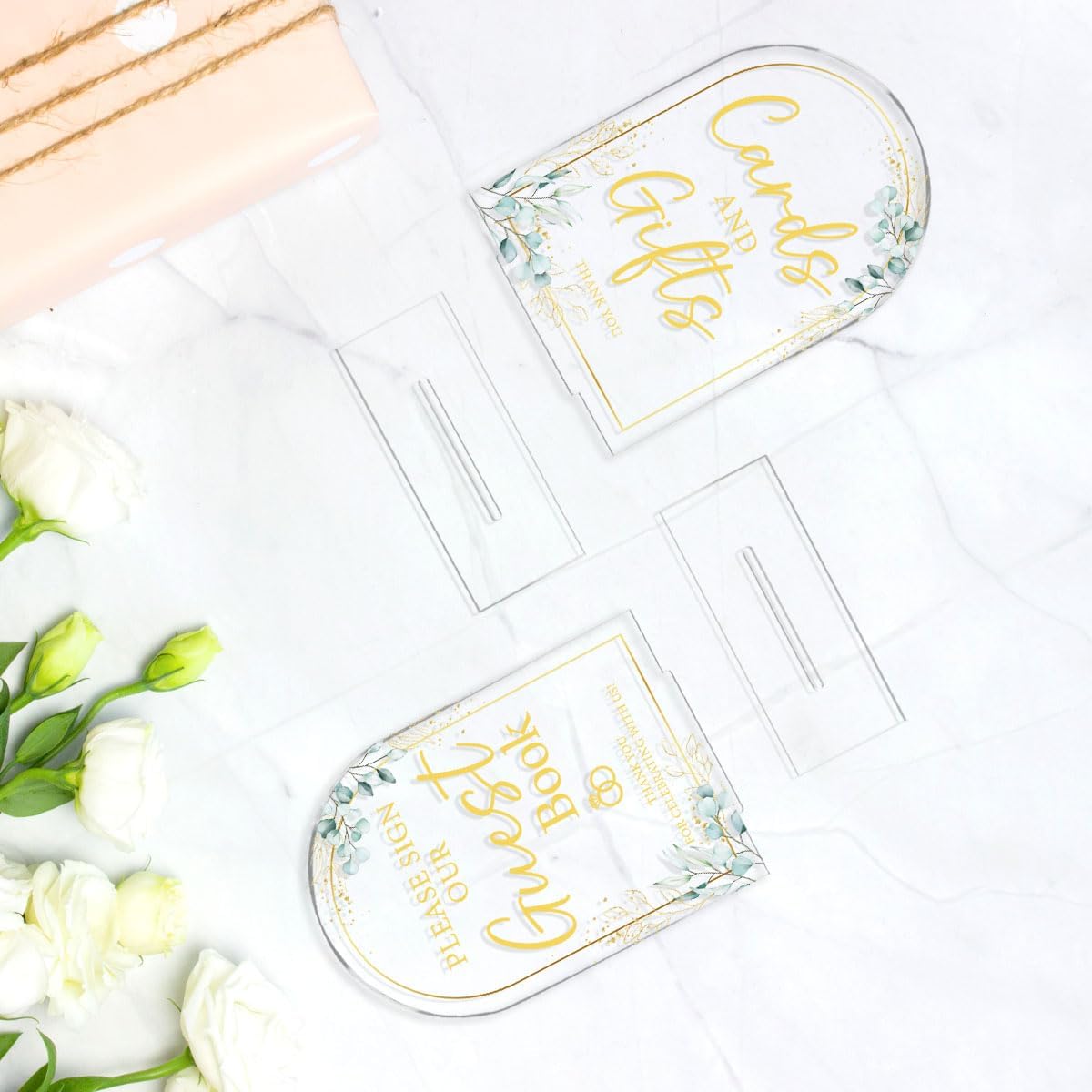 2-Piece Acrylic Wedding Sign Set for Ceremony & Reception - 5x7 Inch clear Guest Book, Cards & Gifts, Please Sign Our Guest Book - Wedding Decor Bundle