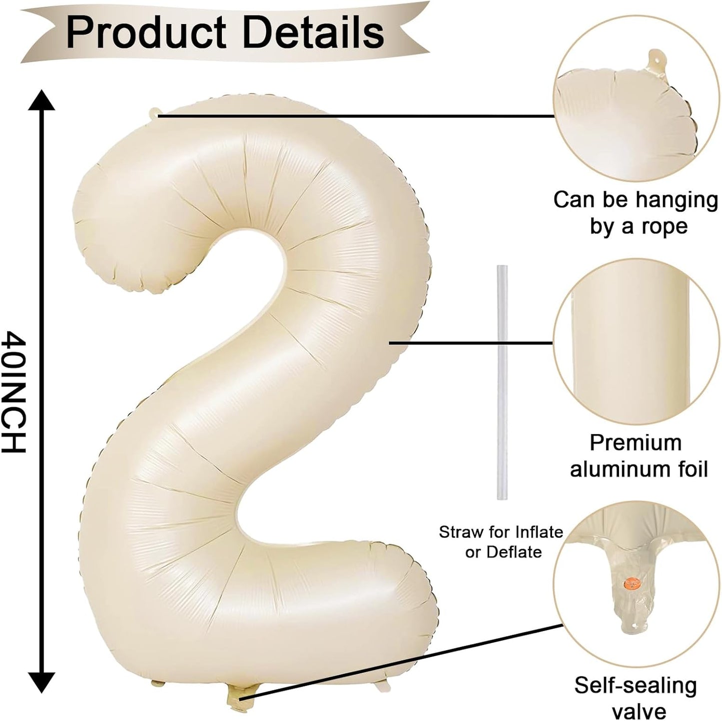 Beige 21st Birthday Balloons Number 21, 40 Inch Large Foil 1 & 2 Numbers Balloons for 21 Year Old Boys Girls, Cream Giant Helium Balloon for Women Men 21st 12th Birthday Anniversary Party Decorations