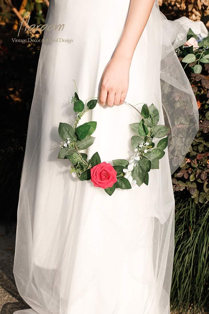 Floroom Artificial Flowers 50pcs Real Looking Fuchsia Foam Fake Roses with Stems for DIY Wedding Bouquets Bridal Shower Centerpieces Floral Arrangements Party Tables Home Decorations