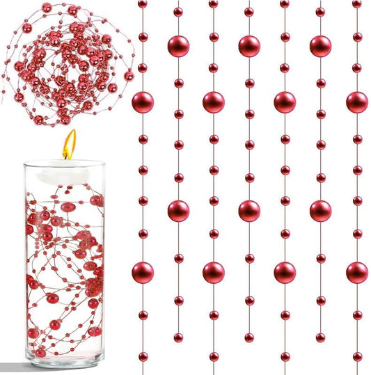 50pcs Pearls String Beads of Pearls, 10+5mm Red Artificial Pearl String for Floating Candles Centerpieces, Vase Filler, Wedding Centerpiece Christmas Party Decor