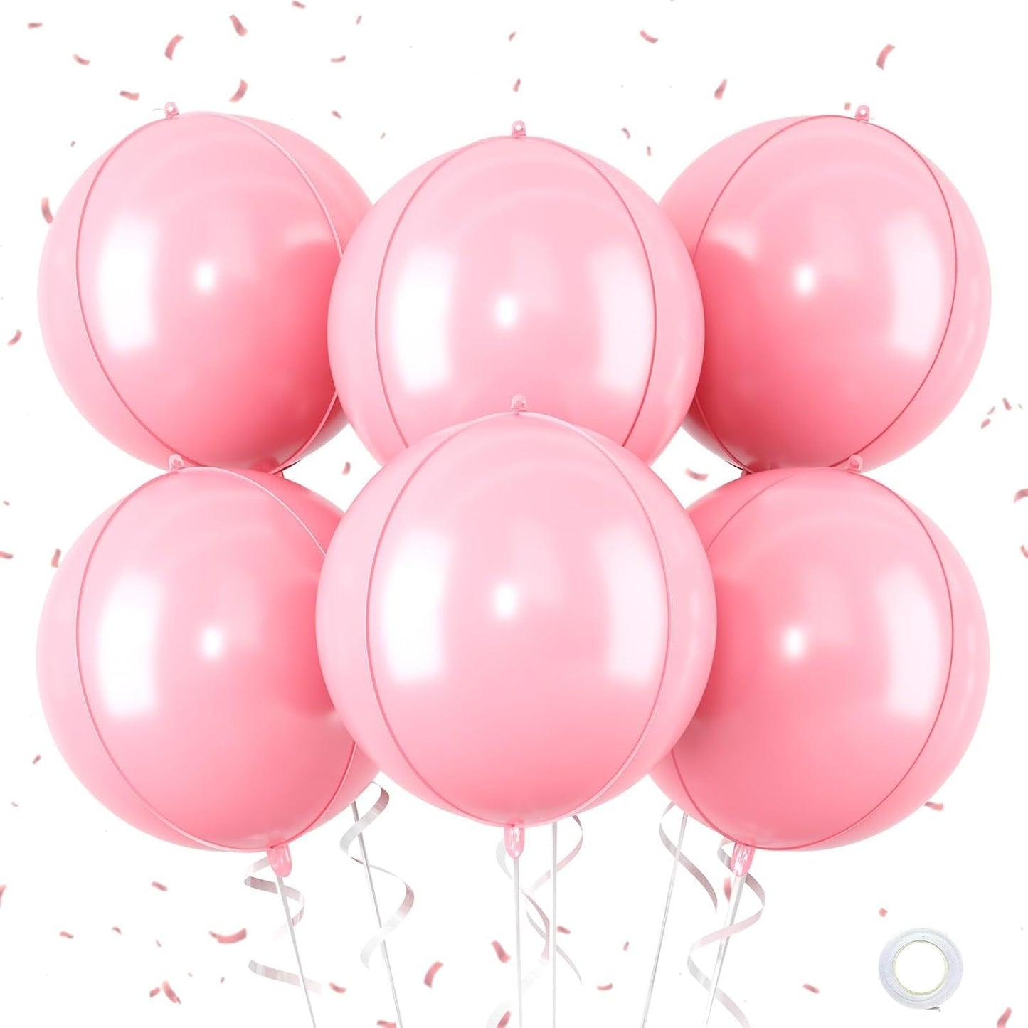 Giant 4D Foil Balloons, 6Pcs Large Metallic Pastel Pink Round Balloons, 22 Inch Big Round Foil Balloon for Pink Birthday Party Baby Shower Wedding Decorations