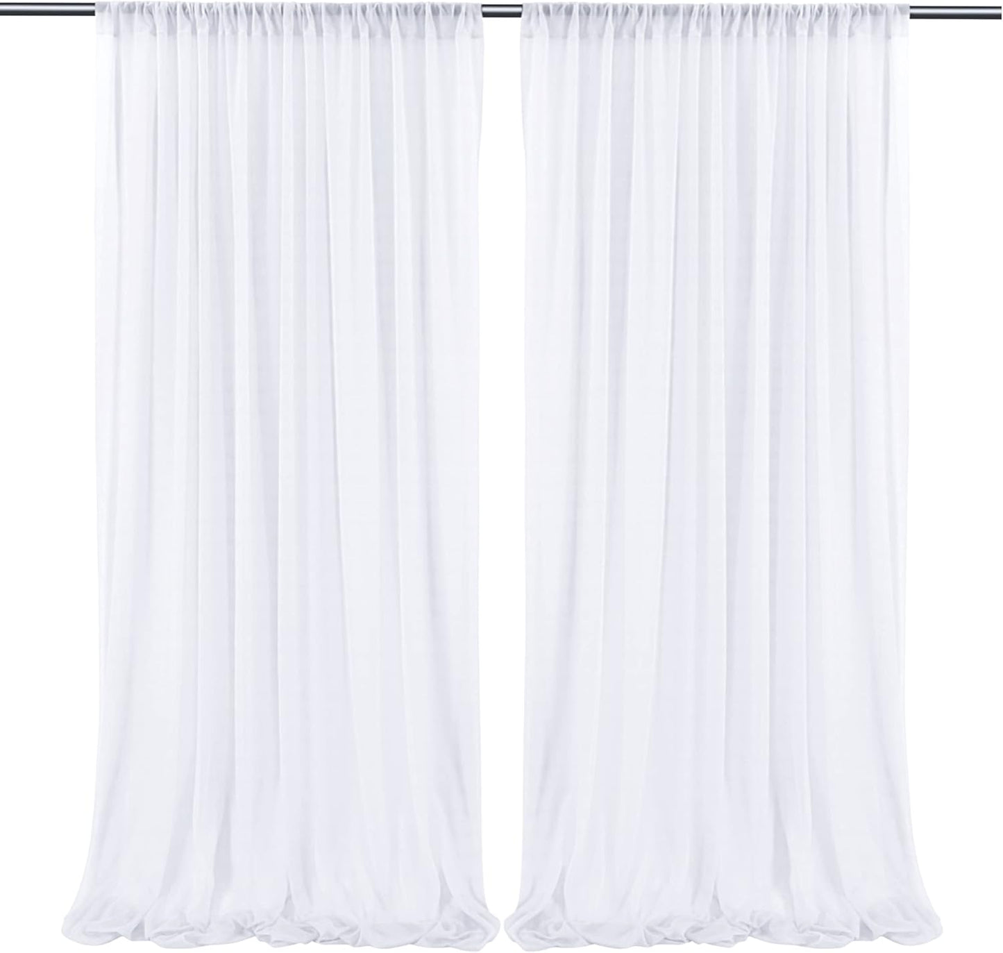 10ft x 10ft White Chiffon Backdrop Curtains, Wrinkle-Free Sheer Chiffon Fabric Photo Curtain Drapes for Wedding Ceremony Arch Party Stage Photography Decorations