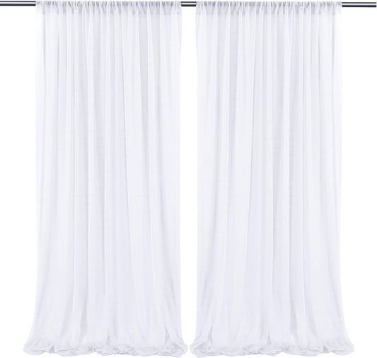10ft x 10ft White Chiffon Backdrop Curtains, Wrinkle-Free Sheer Chiffon Fabric Photo Curtain Drapes for Wedding Ceremony Arch Party Stage Photography Decorations