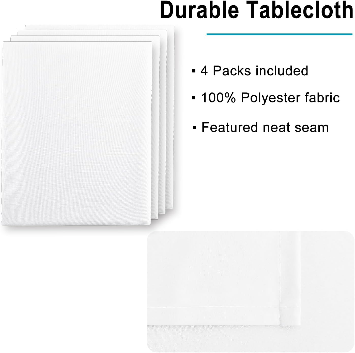 Hiasan 4 Pack White Rectangle Tablecloth - Waterproof and Spillproof Restaurant Washable Polyester Table Cloth for Dining Room, 54 x 80 Inch