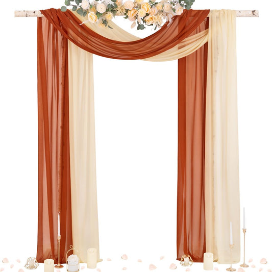 Socomi Wedding Arch Draping Fabric 29" x 20Ft 2 Panels Champagne and Terracotta Sheer Outdoor Curtain Drapes Extra Long for Bridal Baby Shower Birthday Party Decor