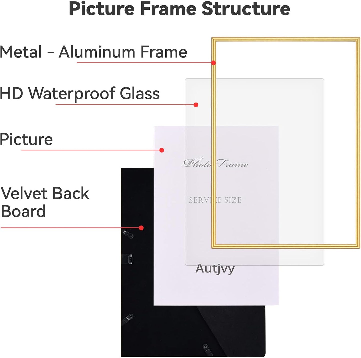 8x12 Picture Frame Set of 2, Matte Gold Modern Simple Thin Aluminum Metal Photo Frame with HD Real Glass, Display for Tabletop and Wall Collage, 2 Pack