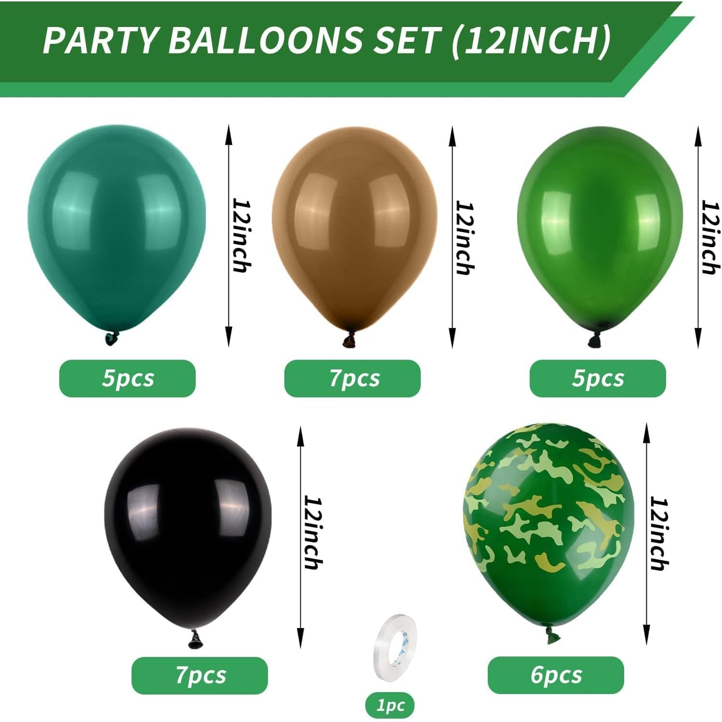 Green and Brown Balloons, 12inch Camouflage Balloon Camo Balloons Brown Dark Green Black Ballons For Army Party Decorations Birthday Party Hunting Camping Jungle Themed Supplies
