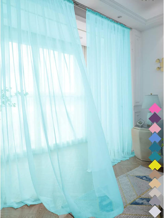 Window Lake Blue Sheer Curtains 145 Inches Long 2 Panels Sheer Curtain Basic Rod Pocket Panel for Bedroom Children Living Room Yard Kitchen
