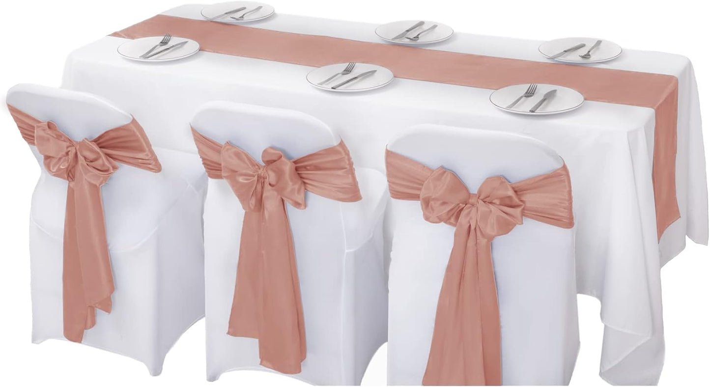 24Pack Table Runner 12 x 108 Inches Satin Silk Table Runner for Wedding, Birthday Party, Banquets, Graduations Decoration, fit Rectange and Round Table-Rose Gold