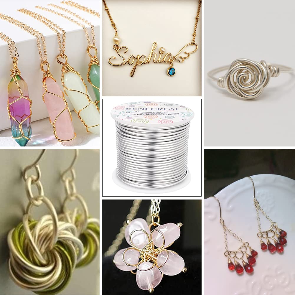 BENECREAT 12 17 18 Guage Aluminum Wire (12 Gauge,100FT) Anodized Jewelry Craft Making Beading Floral Colored Aluminum Craft Wire - Silver