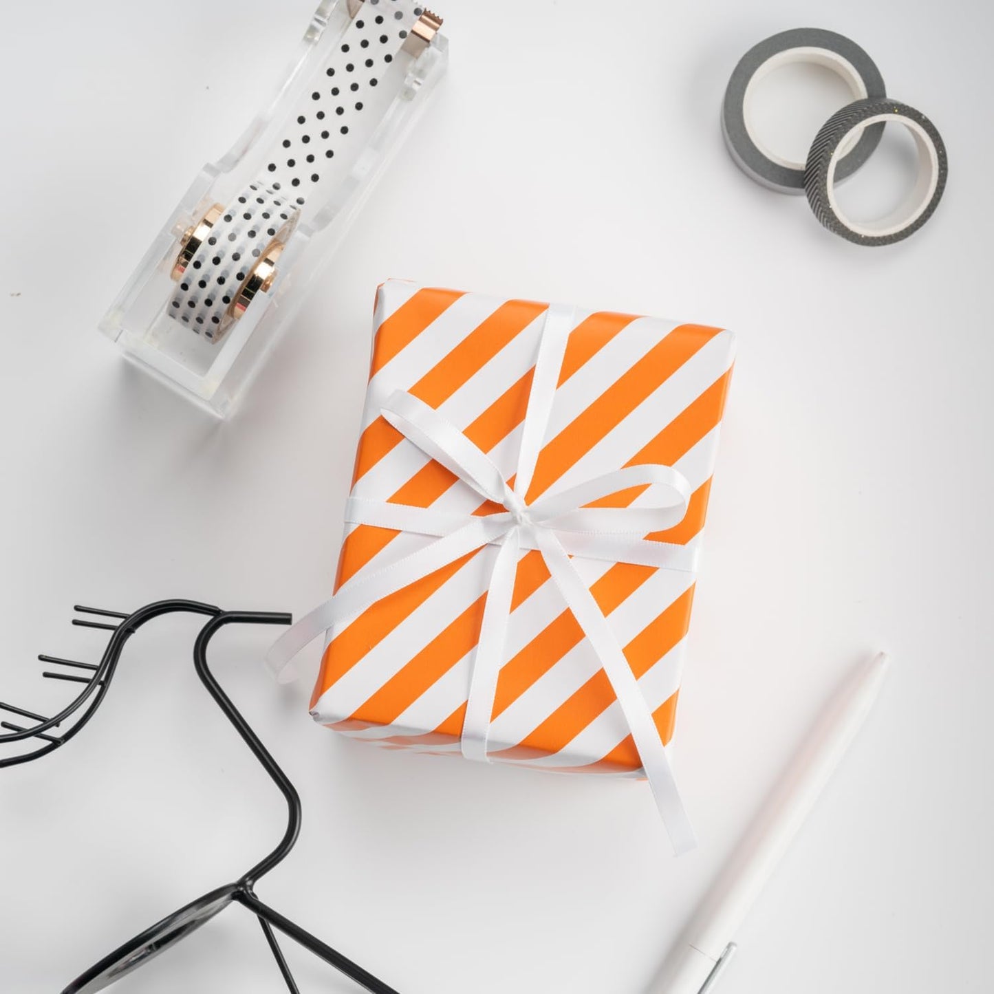 WRAPAHOLIC Reversible Wrapping Paper - Mini Roll - 17 Inch x 33 Feet - Orange and Stripes Design for Birthday, Wedding, Baby Shower, Holiday