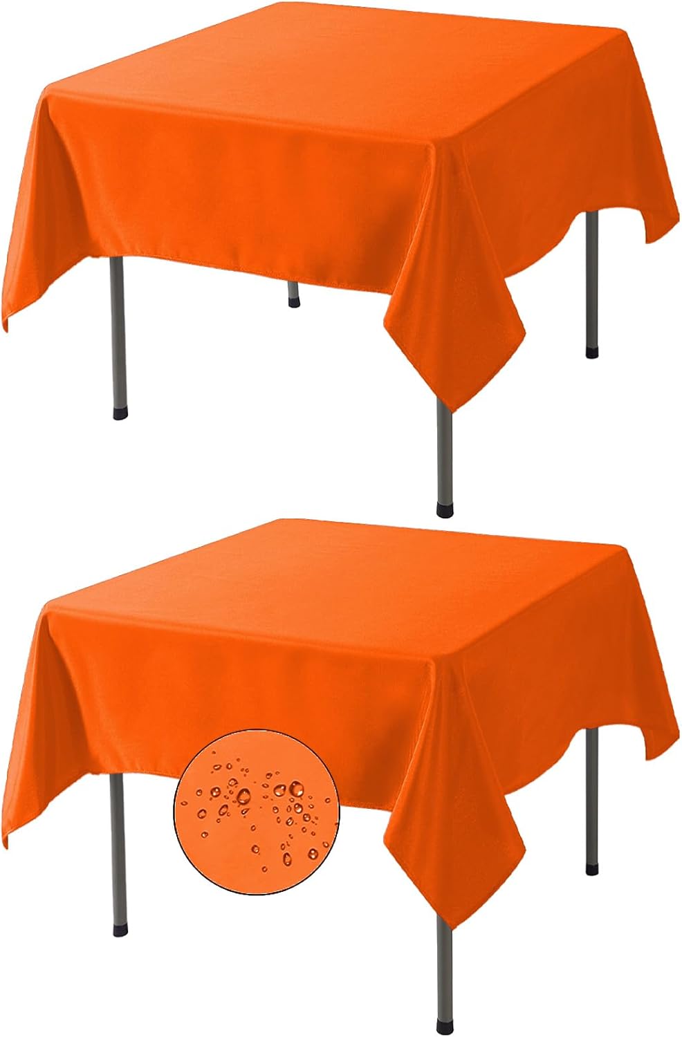 Fokitut 2 Pack Waterproof Square Tablecloth, 70x70 Inch, Stain Resistant and Wrinkle Polyester Table Cloth, Fabric Table Cover for Kitchen Dining, Wedding, Party, Holiday Dinner-Orange