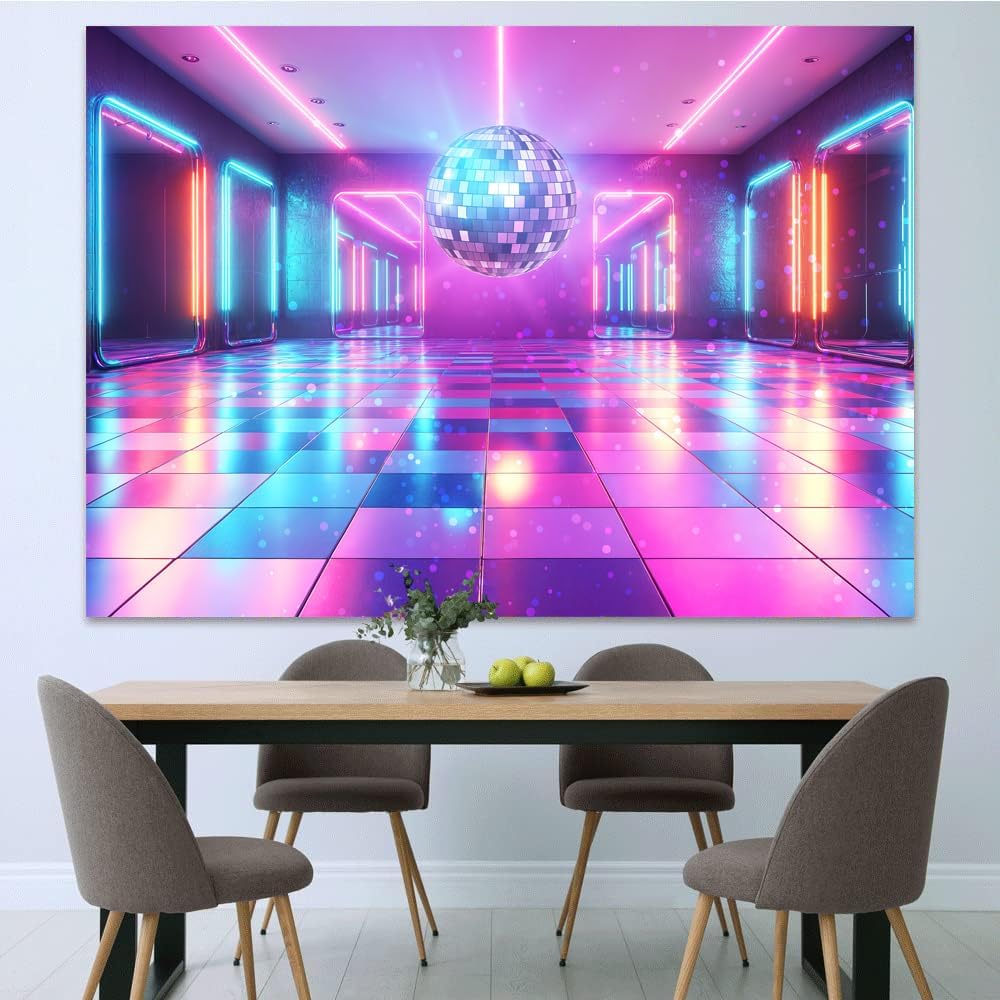 Disco Decorations Backdrop, Retro Glow Party 70s 80s 90s Theme Stage Dance Background Disco Party Decoration, Polyester Banner PartyBackdrop for Birthday Prom Portrait Photo Props 20x10FT