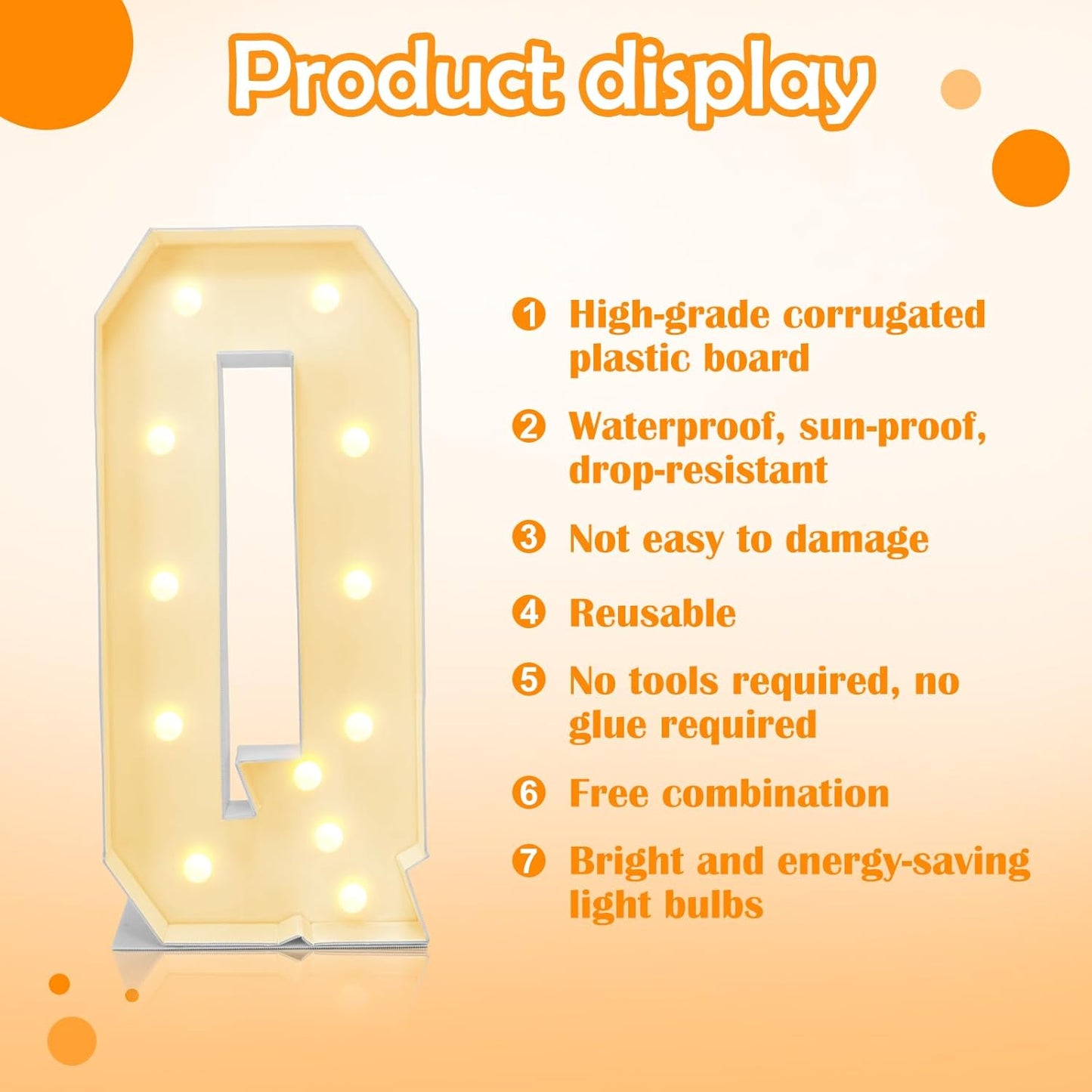 4ft Marquee for Letters Q, Large Light up Letters, Multifunctional Large Marquee for Letters 4 Feet Tall for Party Decorations, Letter Balloons, Wedding Decor, Proposal Decorations (Letters Q)