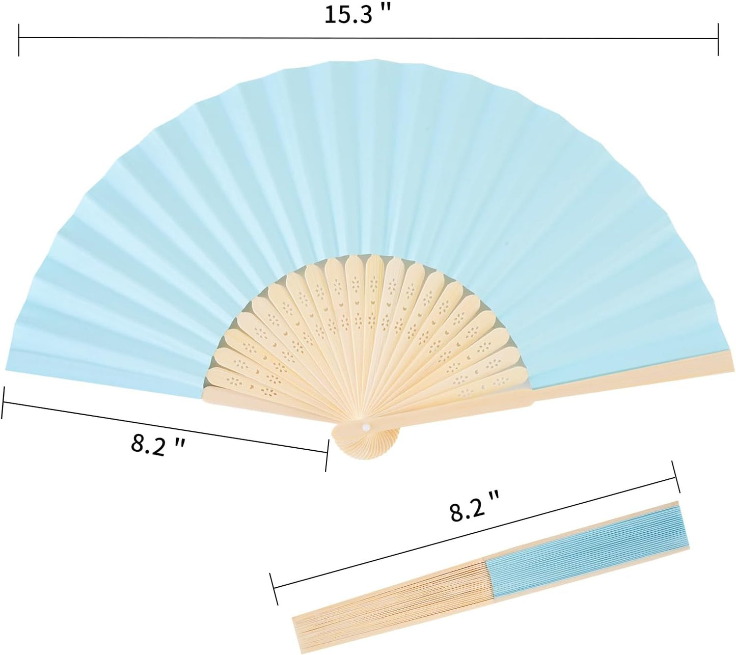 50pcs Blue Paper Hand Fan Bamboo Folding, Handheld Paper Folded for Wedding Party and Home Decoration