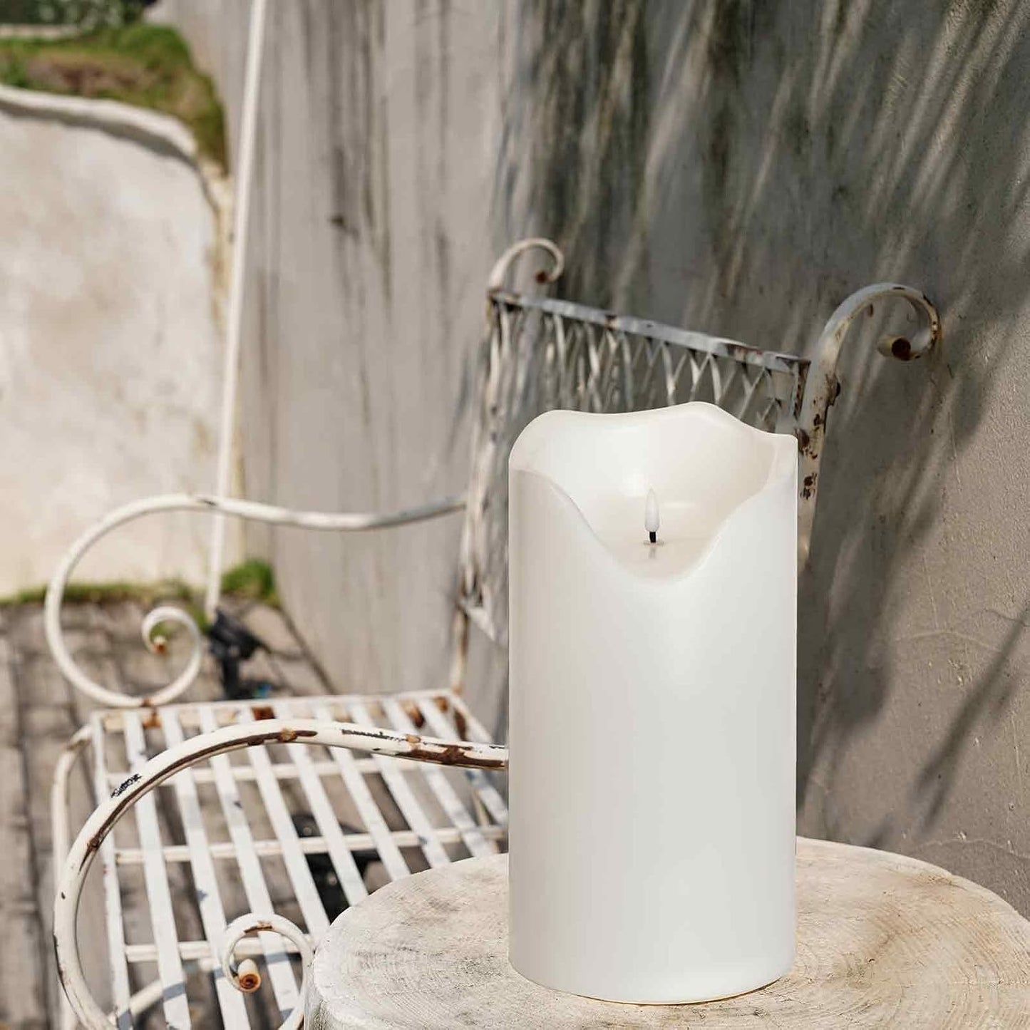 Homemory 6.3" x 12" Extra Large Outdoor Waterproof Candle with Auto 6-Hour Timer, White Plastic Made, Long Last for Months
