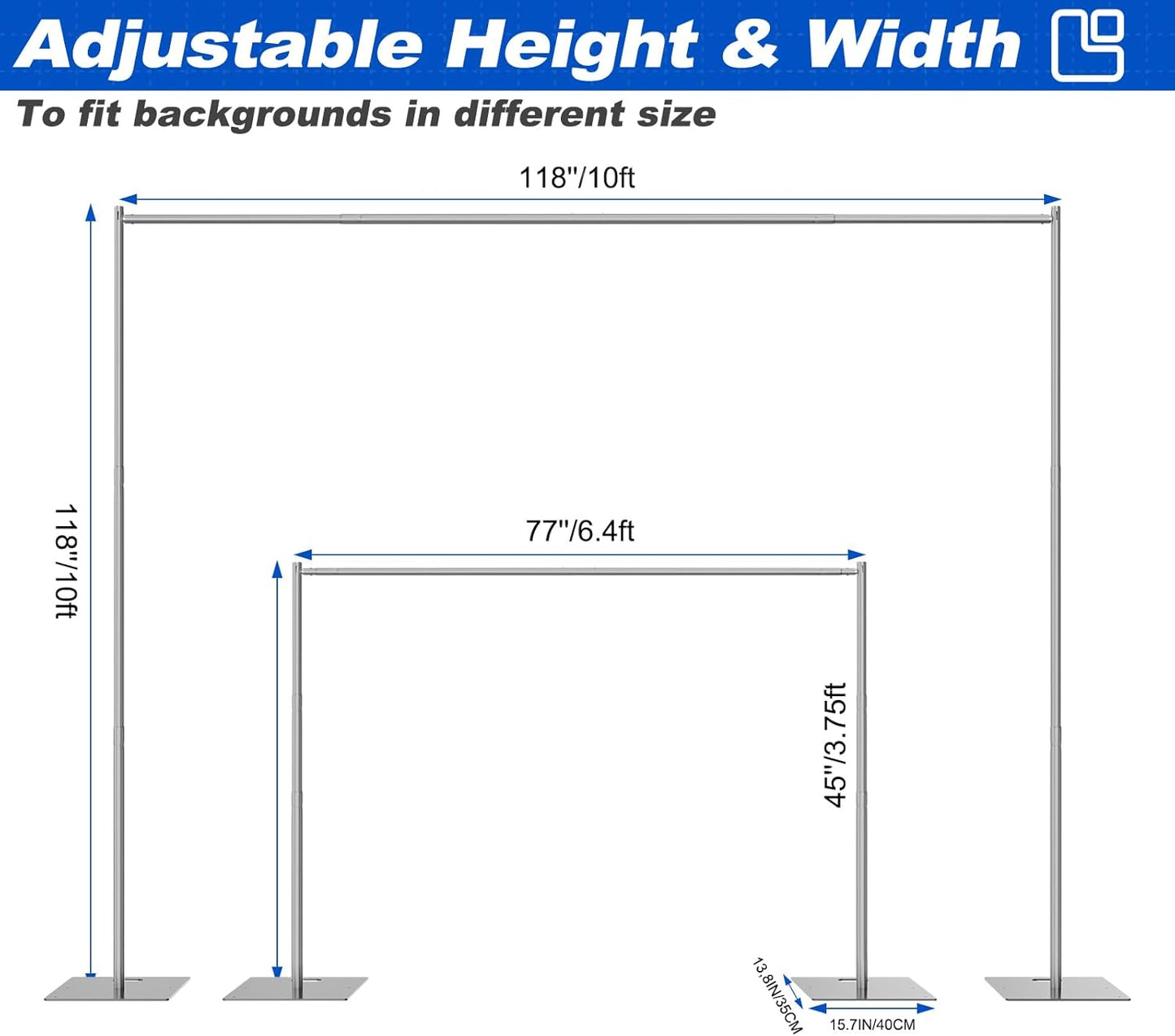 Pipe and Drape Backdrop Stand 10ftx10ft Adjustable Background Support System Heavy Duty Background Stand for Wedding Banquet Decorations Silvery