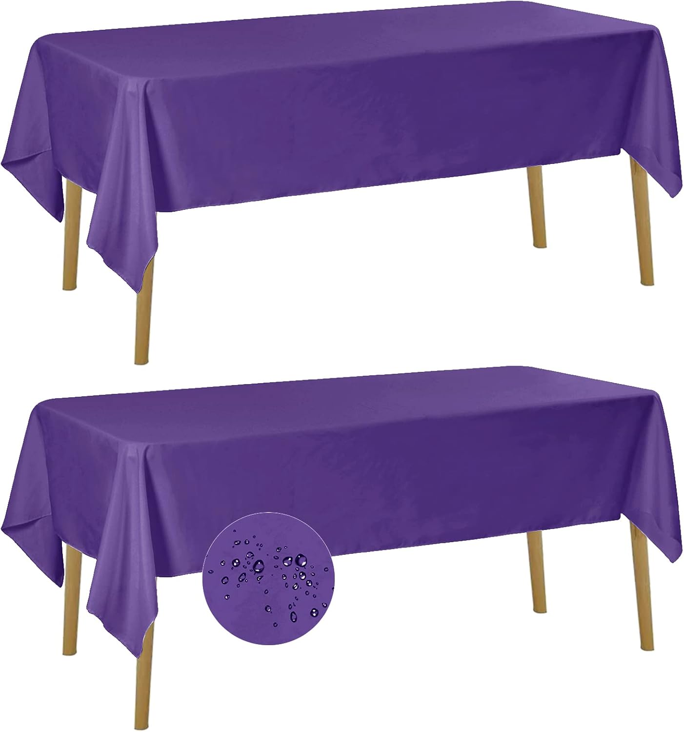 Fokitut 2 Pack Waterproof Rectangle Tablecloth, 60x102 Inch, Stain Resistant and Wrinkle Polyester Table Cloth, Fabric Table Cover for Kitchen Dining, Wedding, Party, Holiday Dinner-Purple
