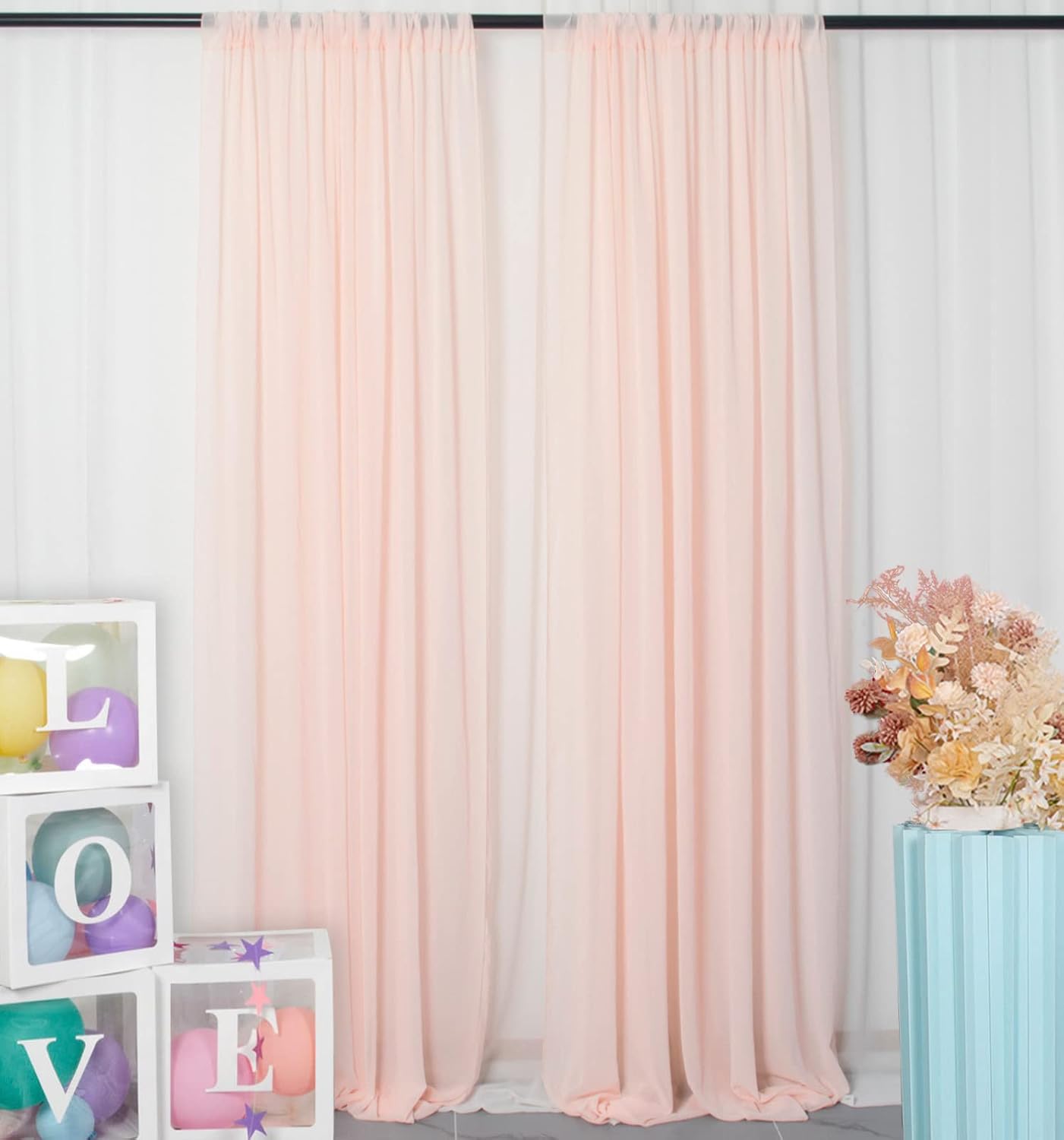 DUOBAO Peach Voile Curtains 2 Panels, 29''x96'', Rod Pocket, Living Room Drape, Sheer Chiffon Drapes for Window, Beach Curtain, Photography Backdrop