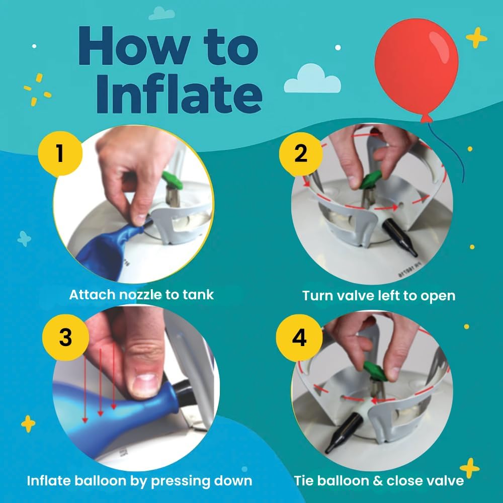 Airloons Helium Balloon Kit with 4 Pack 14.9 Cu Ft Tank - Includes 200 Multicolor 9 in Latex Balloons, Ribbon & Easy to Fill Nozzle - Easy Setup for Birthdays, Weddings, Baby Showers, DIY Party Décor