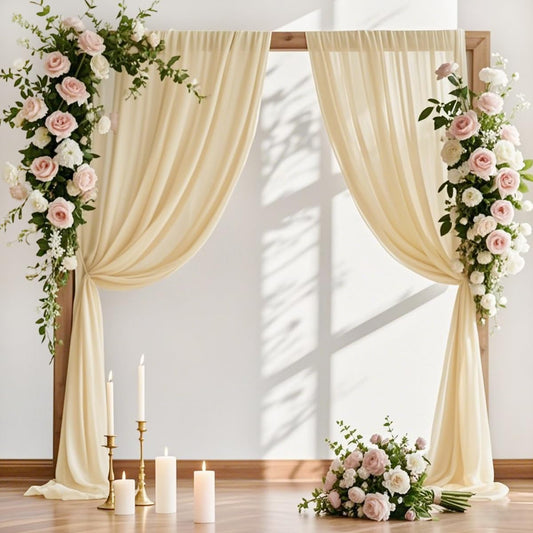 MLMW Wedding Arch Draping Fabric 1 Panel 29" x 20Ft Champagne Sheer Wedding Arch Backdrop Drapes Outdoor Curtain for Ceremony Party Background Ceiling Decor