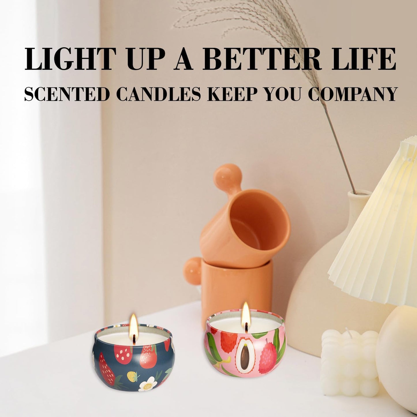 2Pack Scented Candle-2.2oz Aromatherapy Candles,Long Lasting Burn-Strawberry and Litchi Scented Candle Gifts for Man,Women,Soy Wax Candle Prefect for Home Decor, Stress Relief