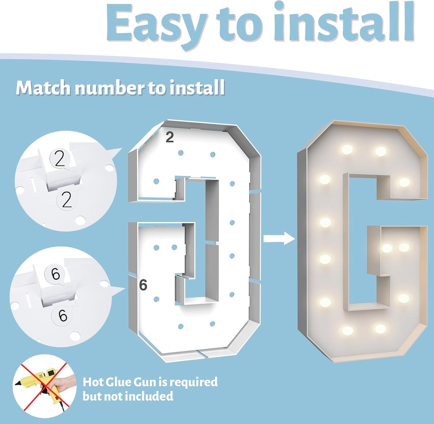 4FT Marquee Light Up Letters G,Party Decoration Large Marquee Light Up Letters with Weighted Water Bag,Pre-cut Foam Board Set Can Be Used for Birthdays,Weddings,Baby Anniversaries