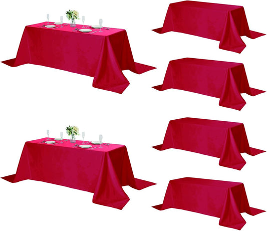 Fokitut 6 Pack Rectangle Tablecloth, 90x156 Inch, Stain Resistant and Wrinkle Polyester Table Cloth, Fabric Table Cover for Kitchen Dining, Wedding, Party, Holiday Dinner-Red