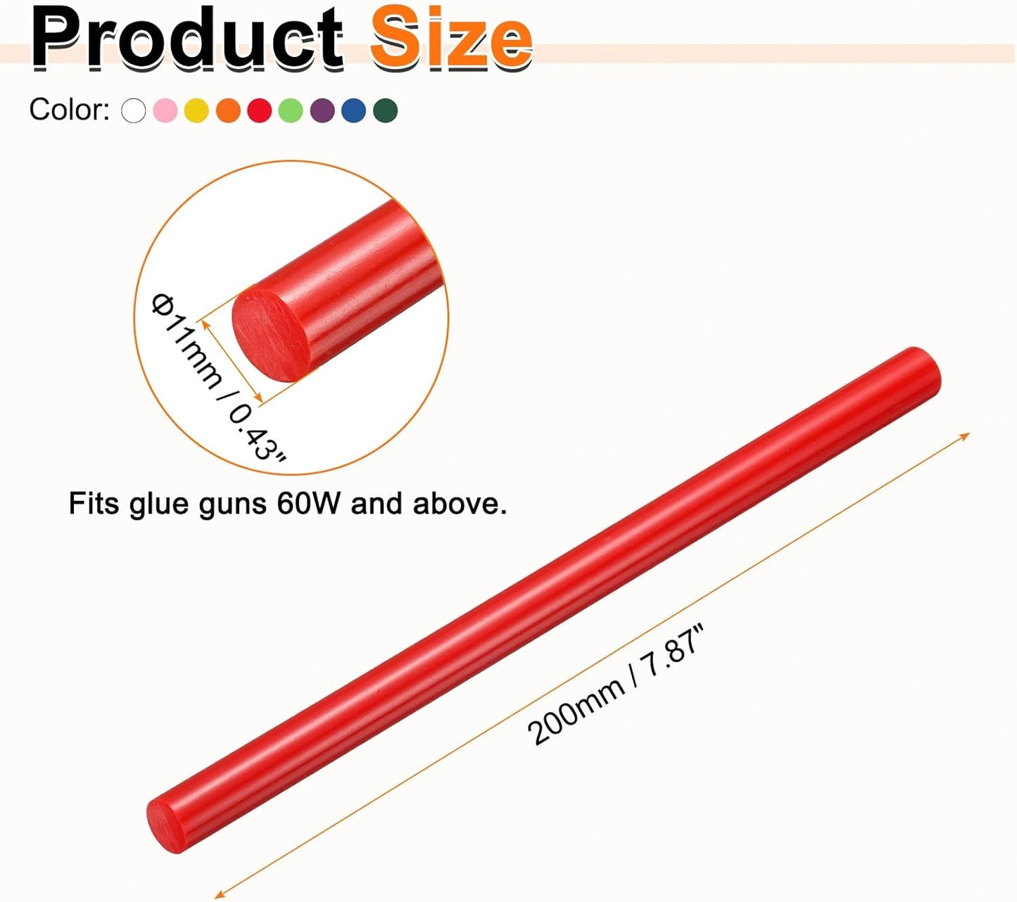 HARFINGTON 10pcs Hot Glue Sticks 0.43" Dia x 7.87" Long EVA Mini Hot Melt Adhesive Glue Stick for Hot Melt Gun Wood Plastic Glass Flowers Fabrics Foam, Multicolor