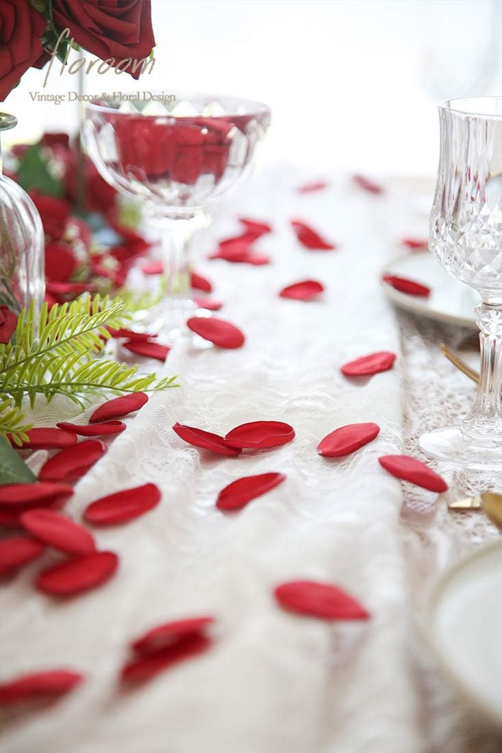 Floroom 500pcs Rose Petals Dark Red Faux Silk Flower Petals for Wedding Flower Girl Basket Aisle Scatter Dinner Table Centerpieces Party Confetti Bridal Shower Romantic Night Decoration