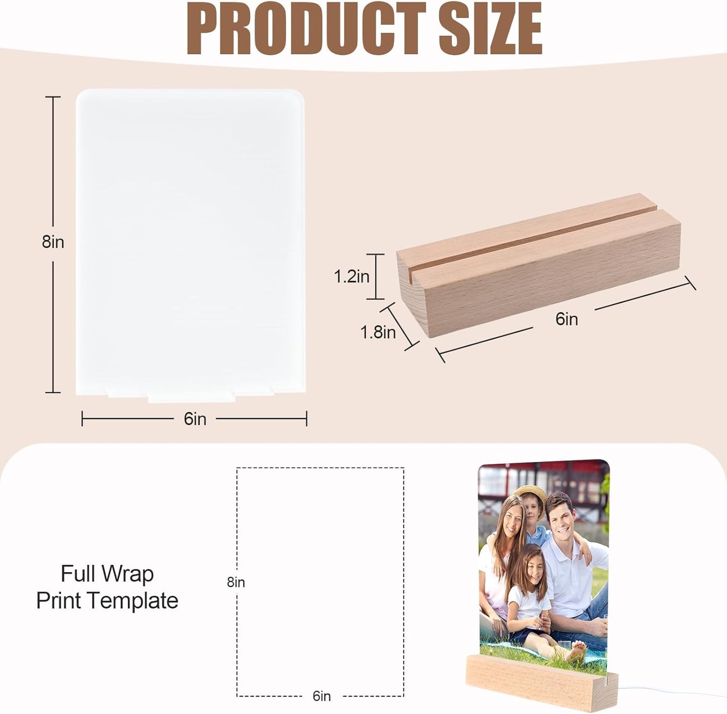 6" x 8"- 6 pcs Acrylic 4 pcs Frame Sublimation LED Acrylic Photo Frames Night Lights Blanks Heart Shape,with Warm Color Light with Wood Stand for Heat Press Machine Printing