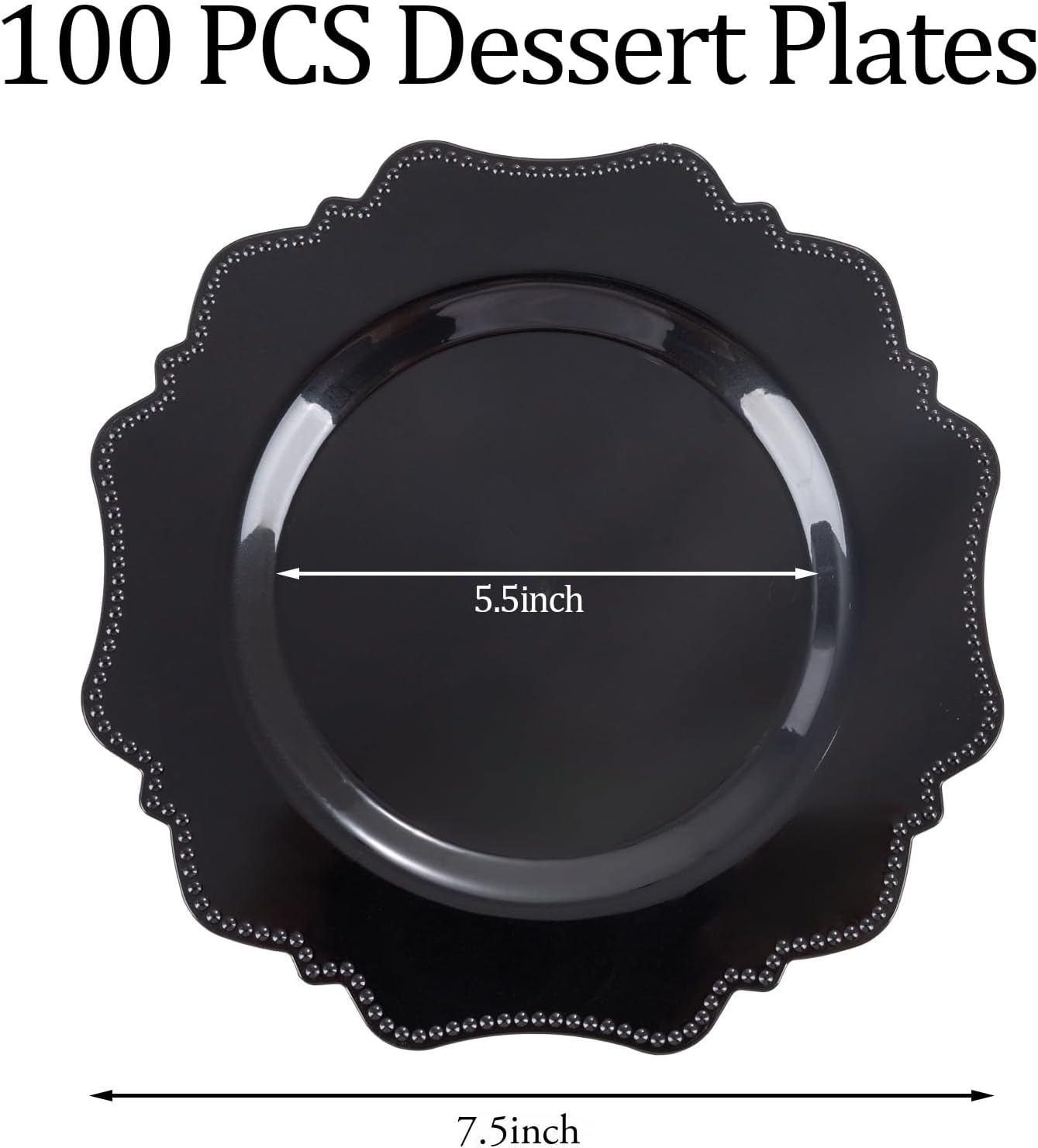COLOSUS 100pcs Black Plastic Dessert Plates - 7.5 Inch- Heavy Duty Disposable Plastic Appetizer/Salad/Cake Plates for Party Wedding Birthday and Everyday Use