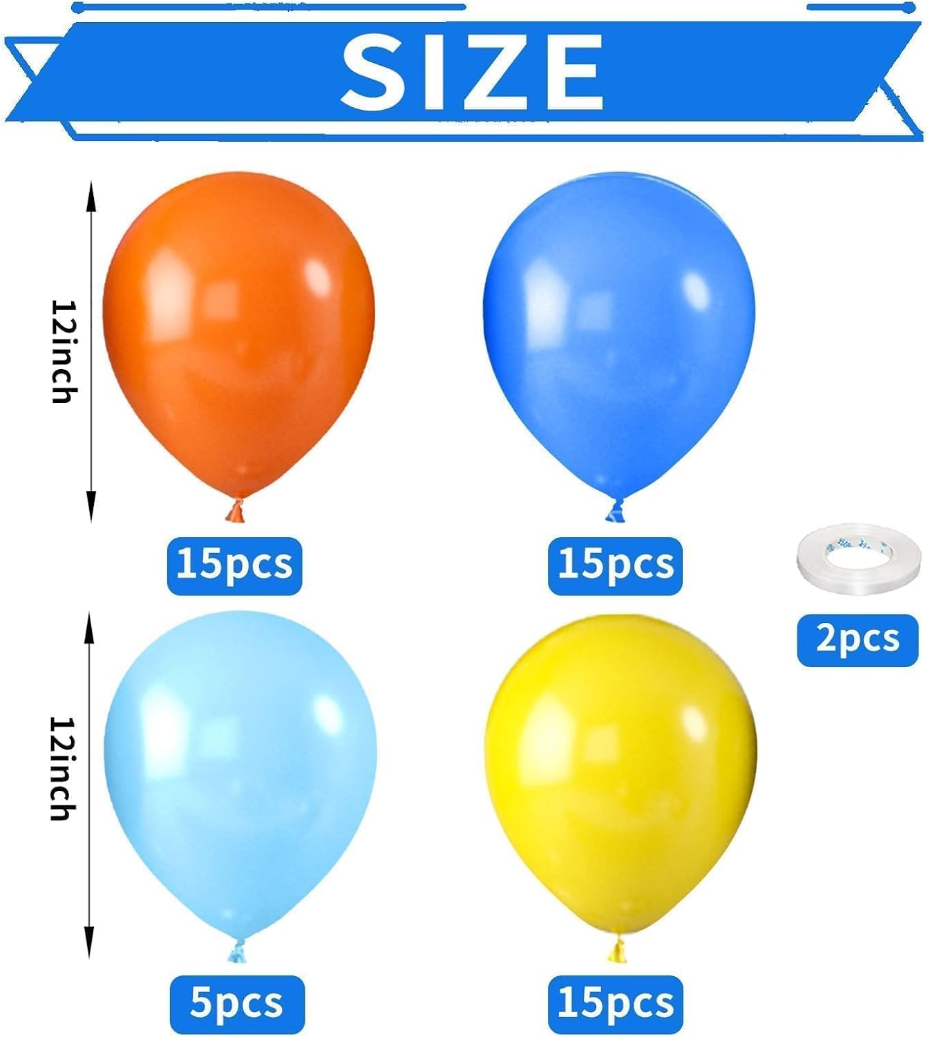 Blue Orange Yellow Balloons, 52 PCS 12 Inch Dark Blue Light Blue Orange Yellow Latex Balloons, Colorful Birthday Balloons for Boy Girls Themed Birthday Party Baby Showers Party Decoration