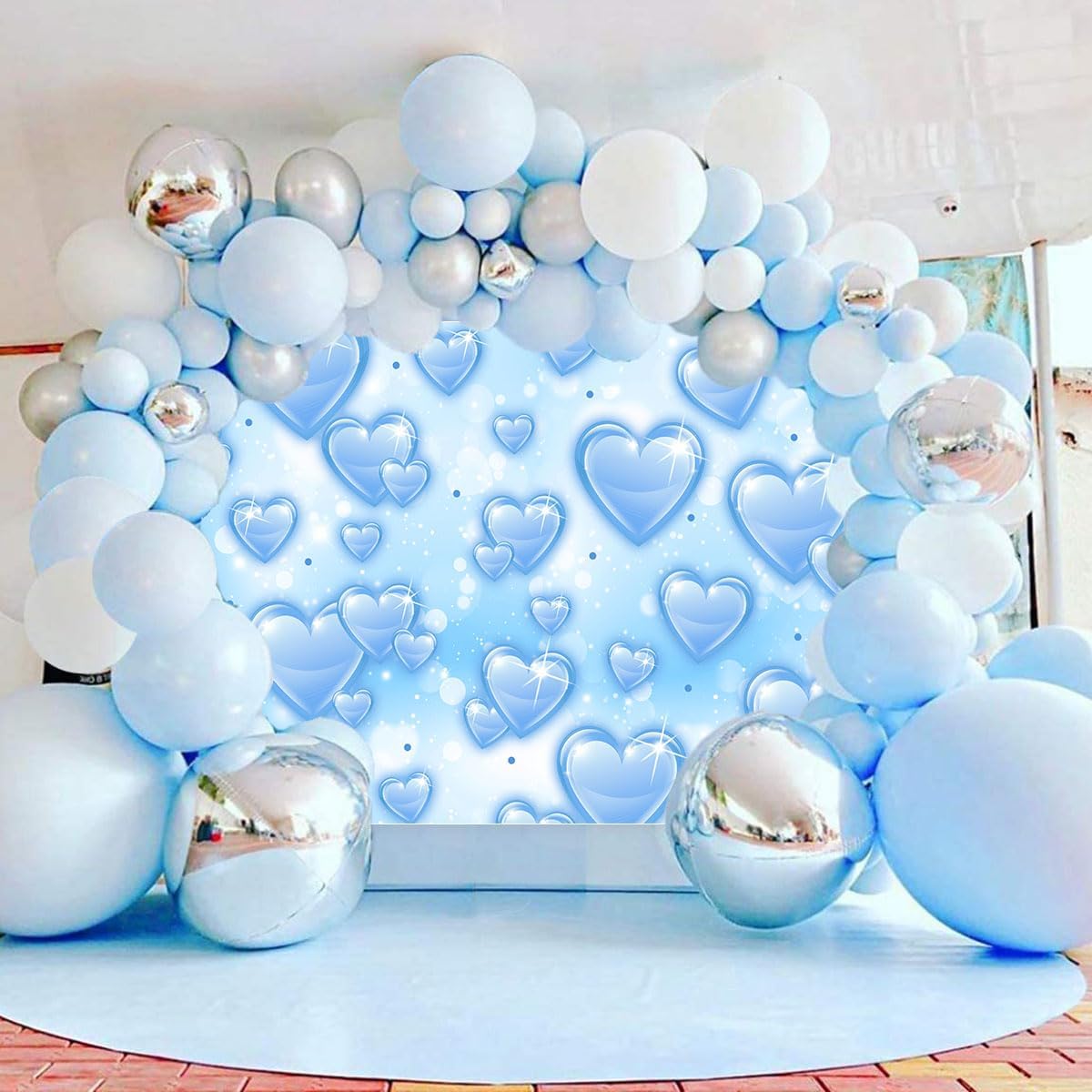 Sensfun 7x5ft Light Blue Heart Backdrop Early 2000s Party Decorations Old School Backdrops Valentines Day 90s Hearts Y2K Birthday Party Banner Newborn Photography Background Selfile Photo Booth Props
