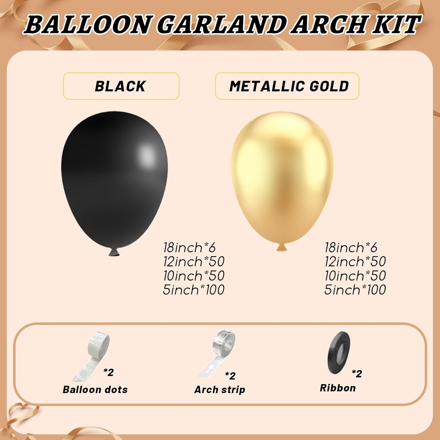 412Pcs Black and Gold Balloons Garland Arch Kit,18 12 10 5 Inch Different Size Black and Metallic Gold Balloons for Graduation Birthday Wedding Party Decorations
