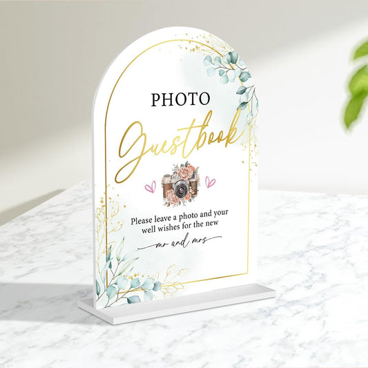 Acrylic Wedding Sign for Ceremony & Reception - 5x7 Inch White Guest Book, Photo Guest Book, Cards & Gifts - Wedding Decor Bundle