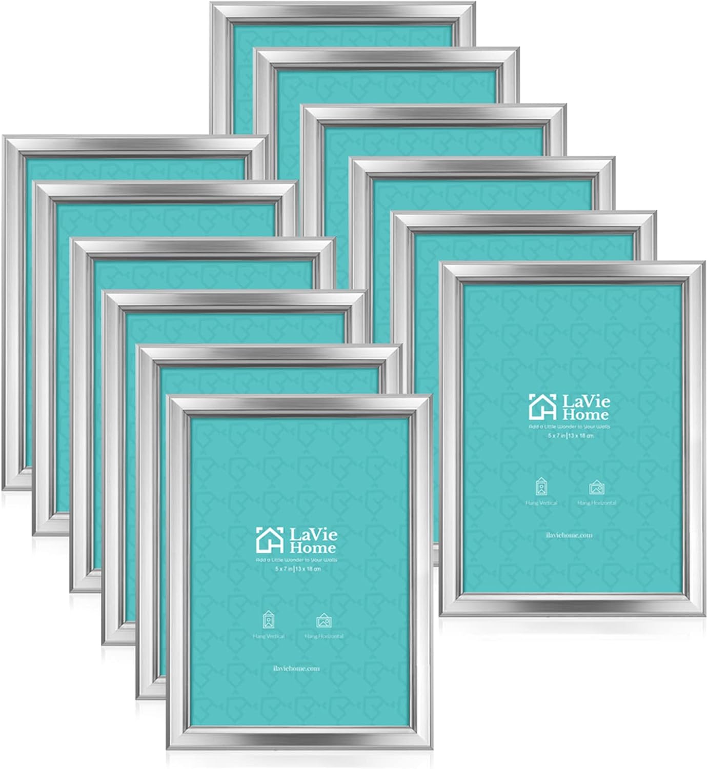 LaVie Home 5x7 Picture Frames (12 Pack, Silver) Simple Designed Photo Frames for Wall Mount Display, Set of 12 Classic Collection